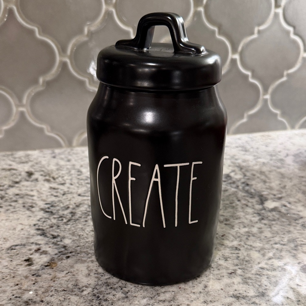 Rae Dunn Black Ceramic Canister with Lid
